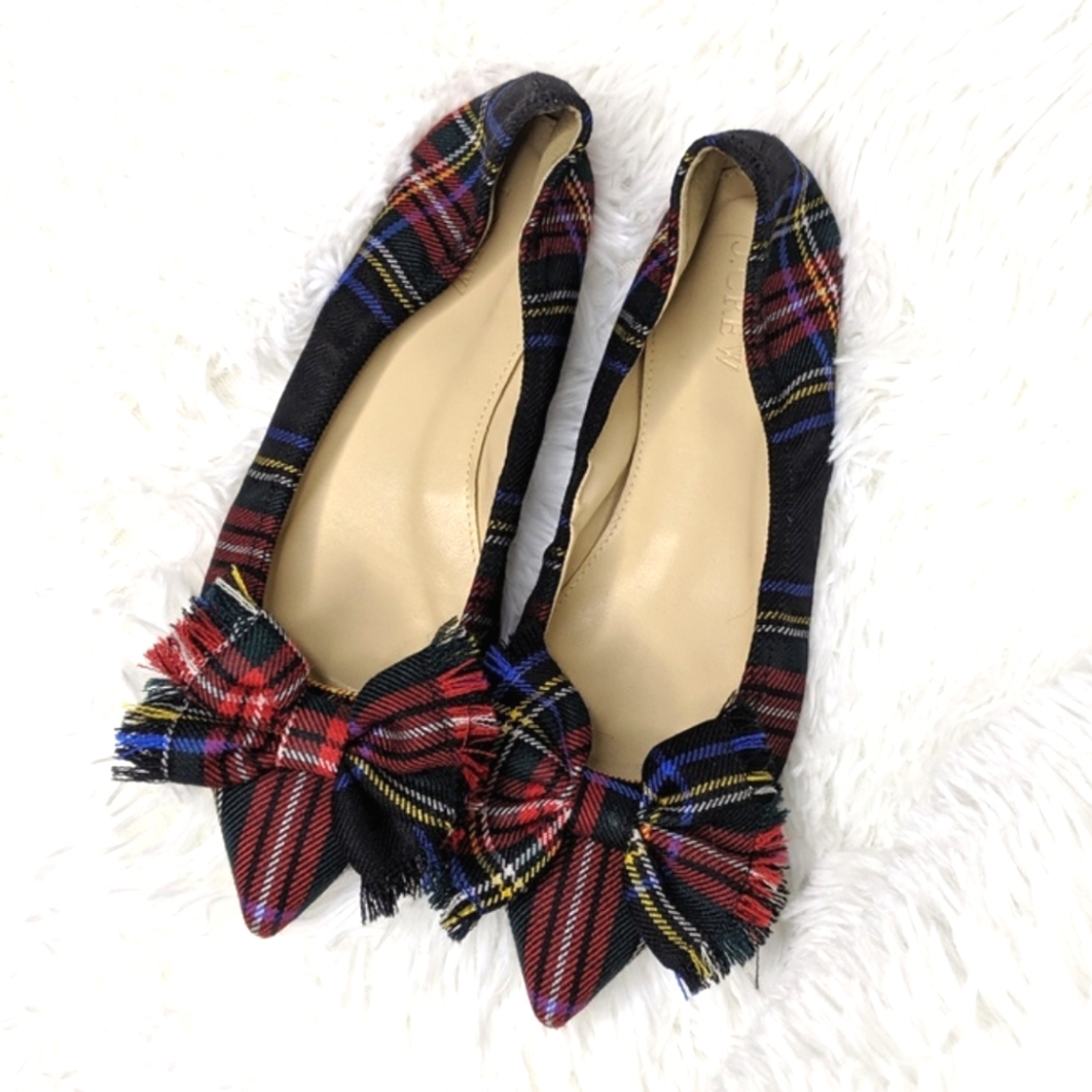 JCrew Lottie Tartin Plaid Christmas Flats Size 7.5
